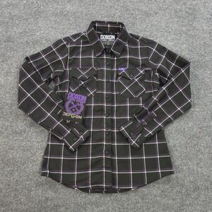 Dixxon Shirt Womens Small Black Purple Plaid Defcon Powersports Biker‎ Work Wear